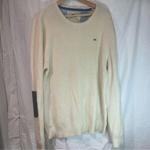 Moods of Norway Cream Crewneck Sweater with Black Elbow Patches